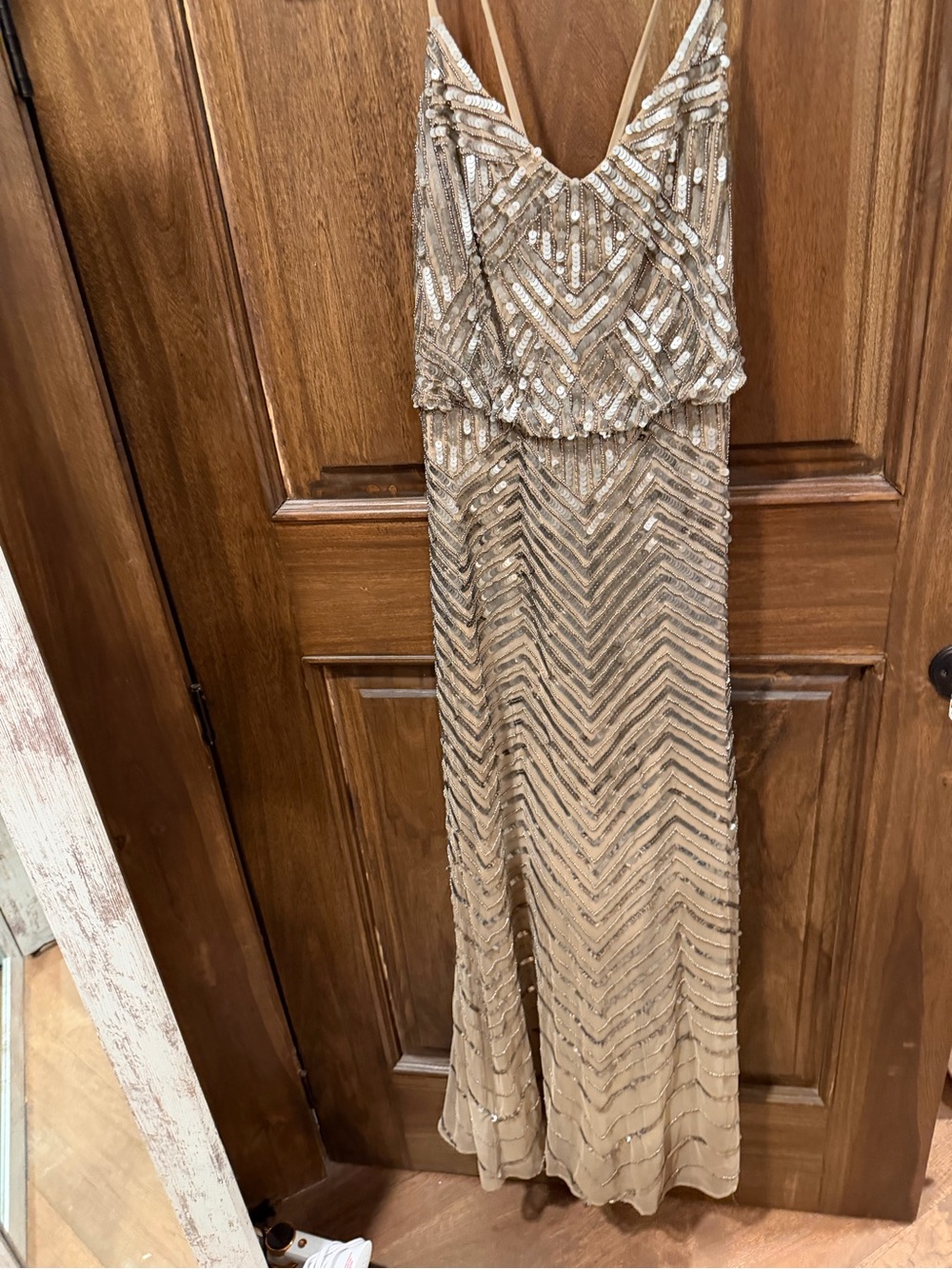 Adrianna Papell sequin gown geometric pattern